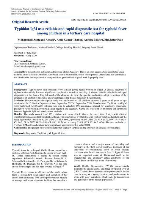 (PDF) Typhidot IgM as a reliable and rapid diagnostic test for .